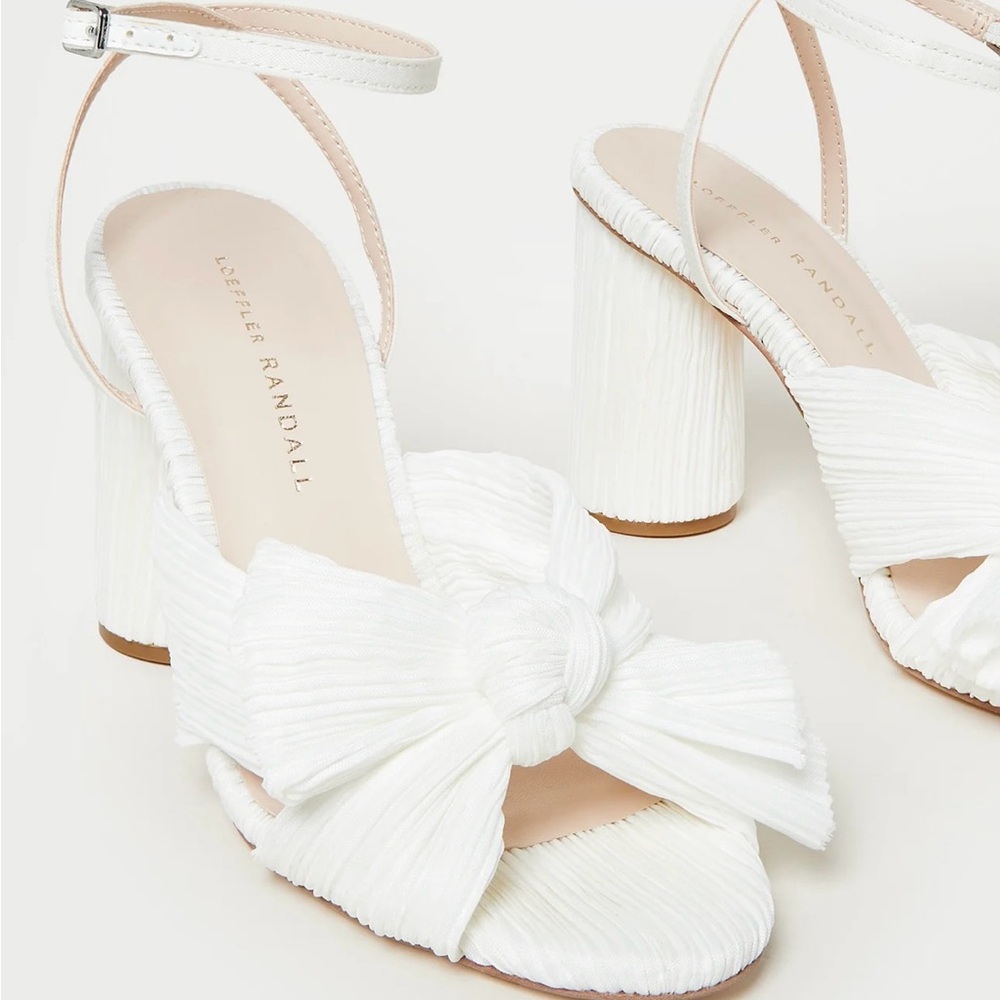 Loeffler Randall White Heeled Sandals with Bow Detail